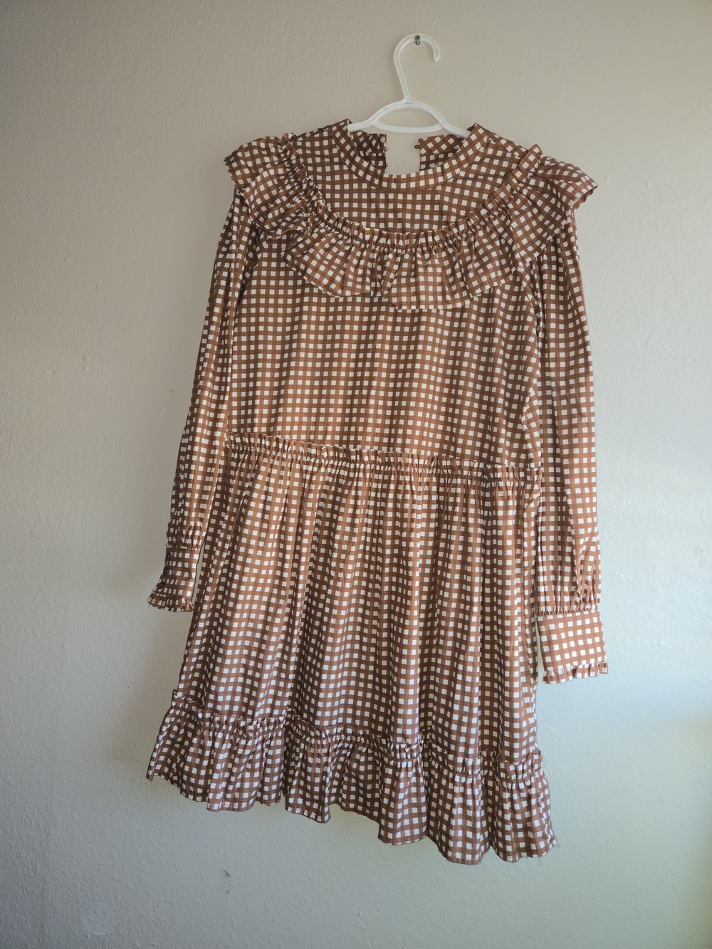 Anthropologie Porridge Dress Large L Brown Gingham Ruffle Plaid Mini Tiered NWT - Picture 14 of 14